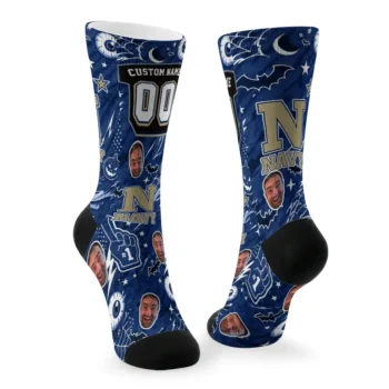 Navy Midshipmen Socks Personalized Scattered Icons Blue Fashion Forward