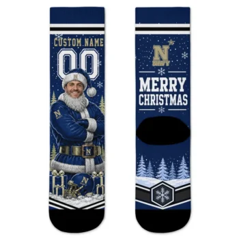 Navy Midshipmen Socks Personalized Snowy Scene Blue White Best Selling