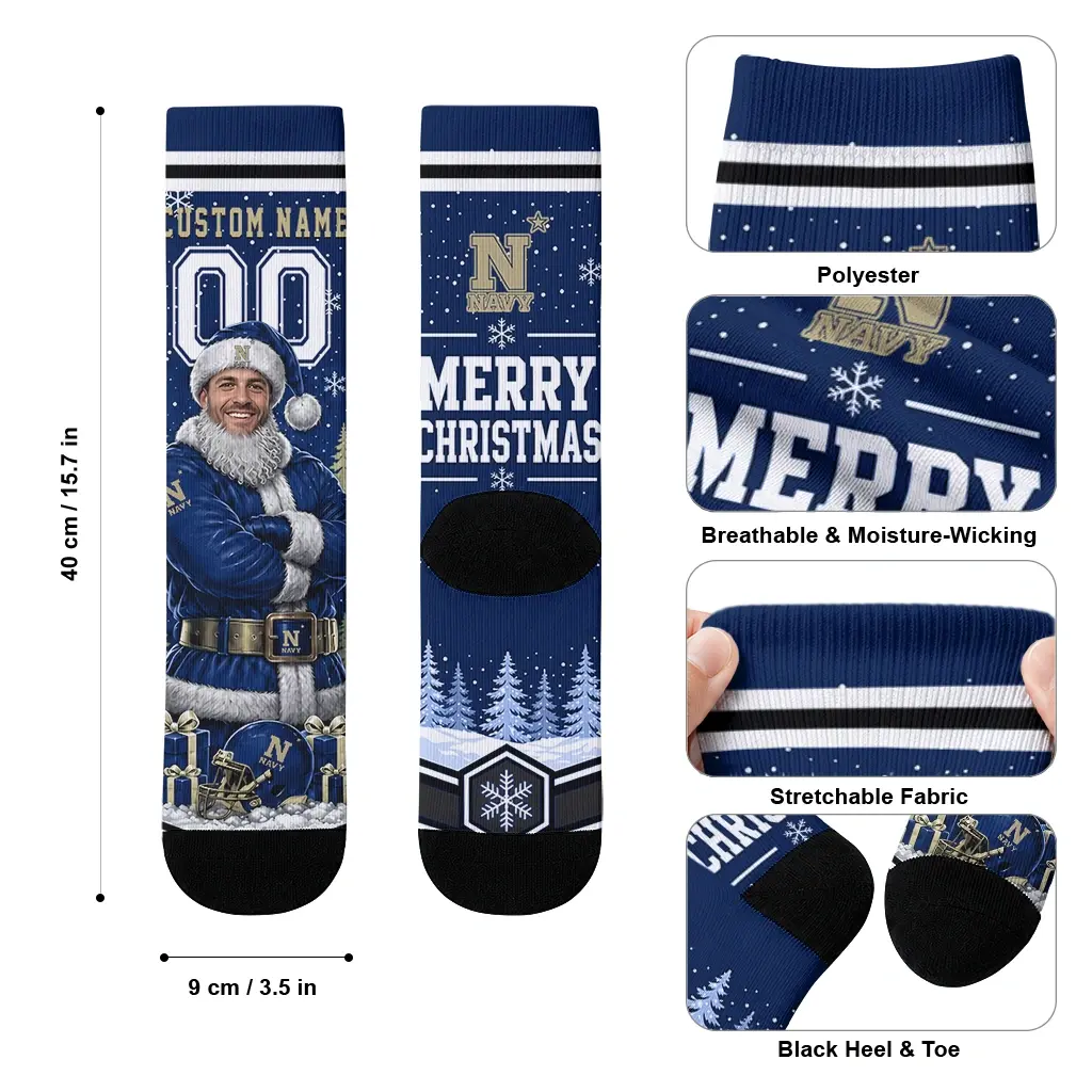 Navy Midshipmen Socks Personalized Snowy Scene Blue White High Quality Navy Midshipmen Socks Personalized Snowy Scene Blue White High Quality