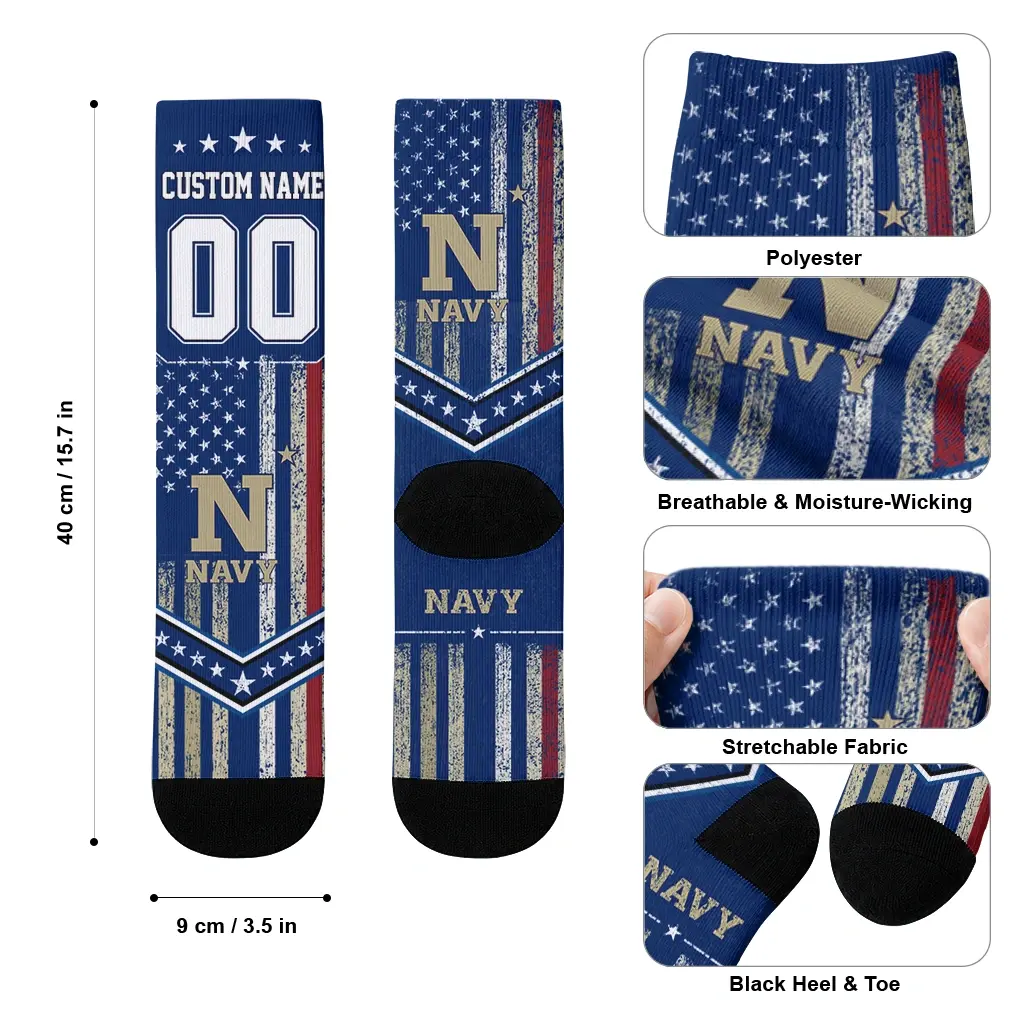 Navy Midshipmen Socks Personalized Star Stripes Blue White High Quality Navy Midshipmen Socks Personalized Star Stripes Blue White High Quality