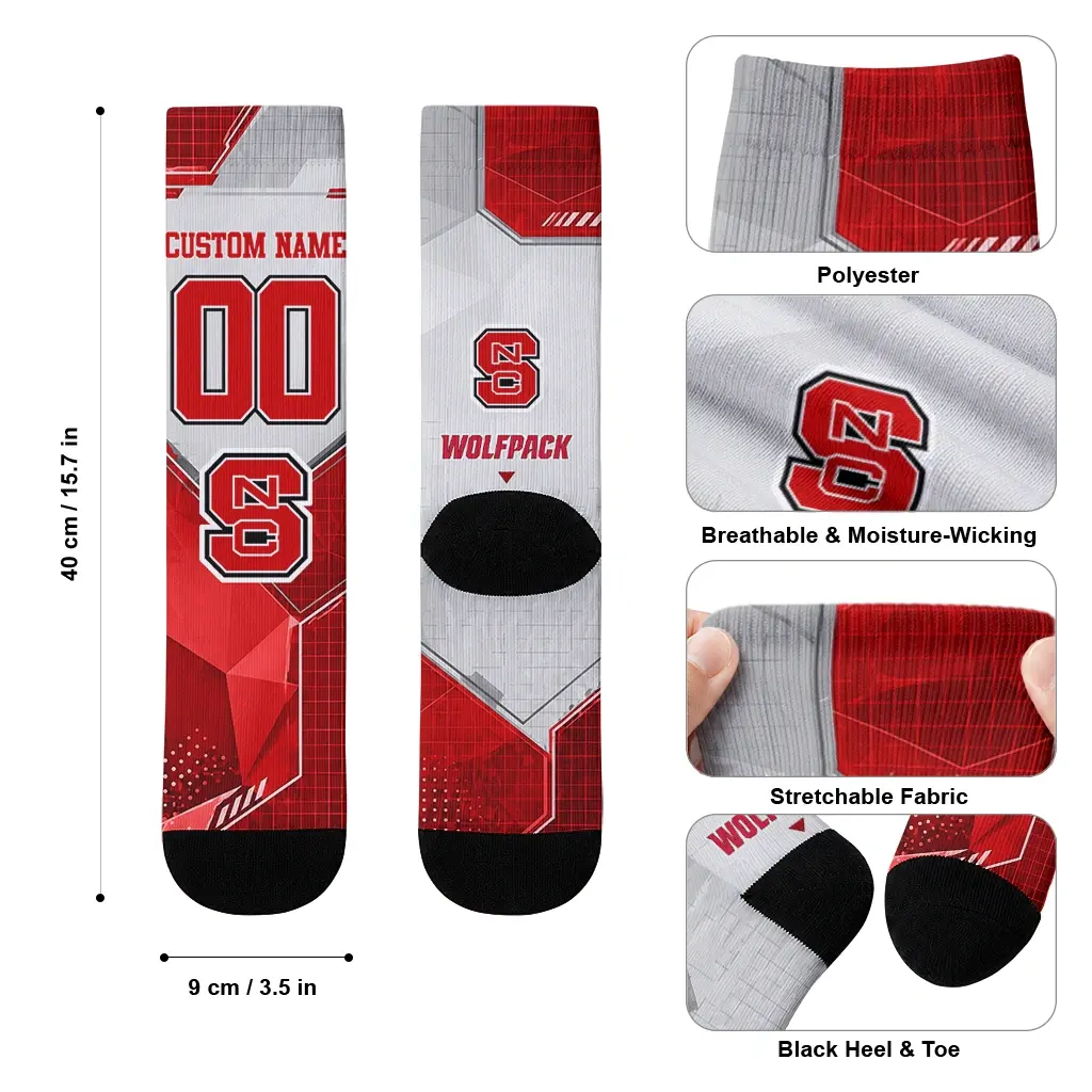 Nc State Wolfpack Socks Custom Geometric Tech Red High Quality Nc State Wolfpack Socks Custom Geometric Tech Red High Quality
