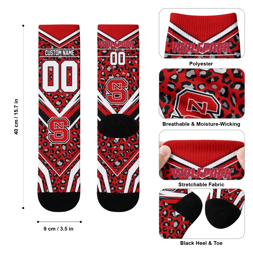 Nc State Wolfpack Socks Custom Leopard Print Red Black High Quality Nc State Wolfpack Socks Custom Leopard Print Red Black High Quality
