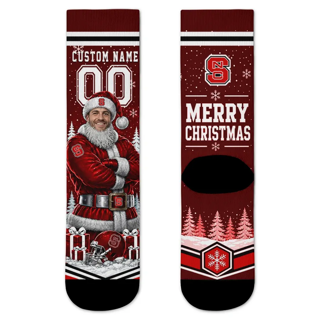 Nc State Wolfpack Socks Custom Snowy Scene Red White Best Selling Nc State Wolfpack Socks Custom Snowy Scene Red White Best Selling