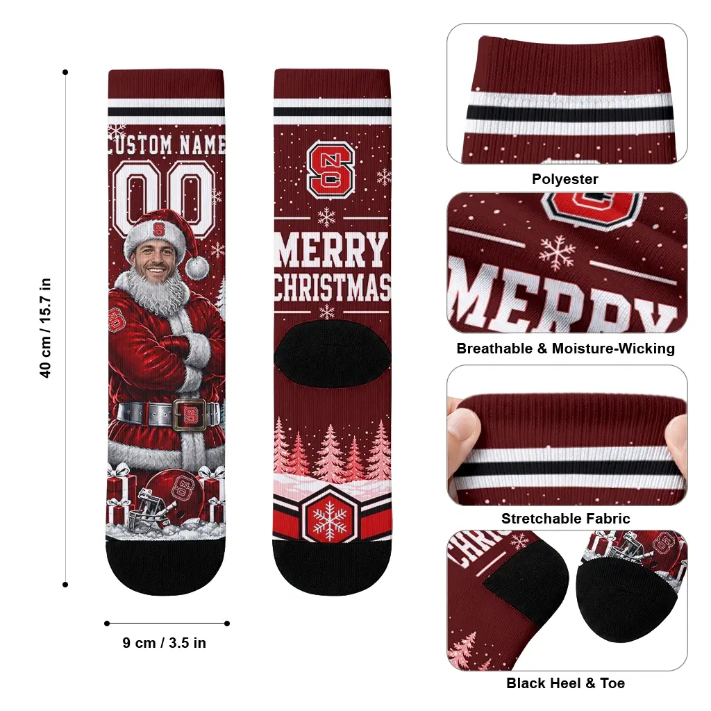 Nc State Wolfpack Socks Custom Snowy Scene Red White High Quality Nc State Wolfpack Socks Custom Snowy Scene Red White High Quality