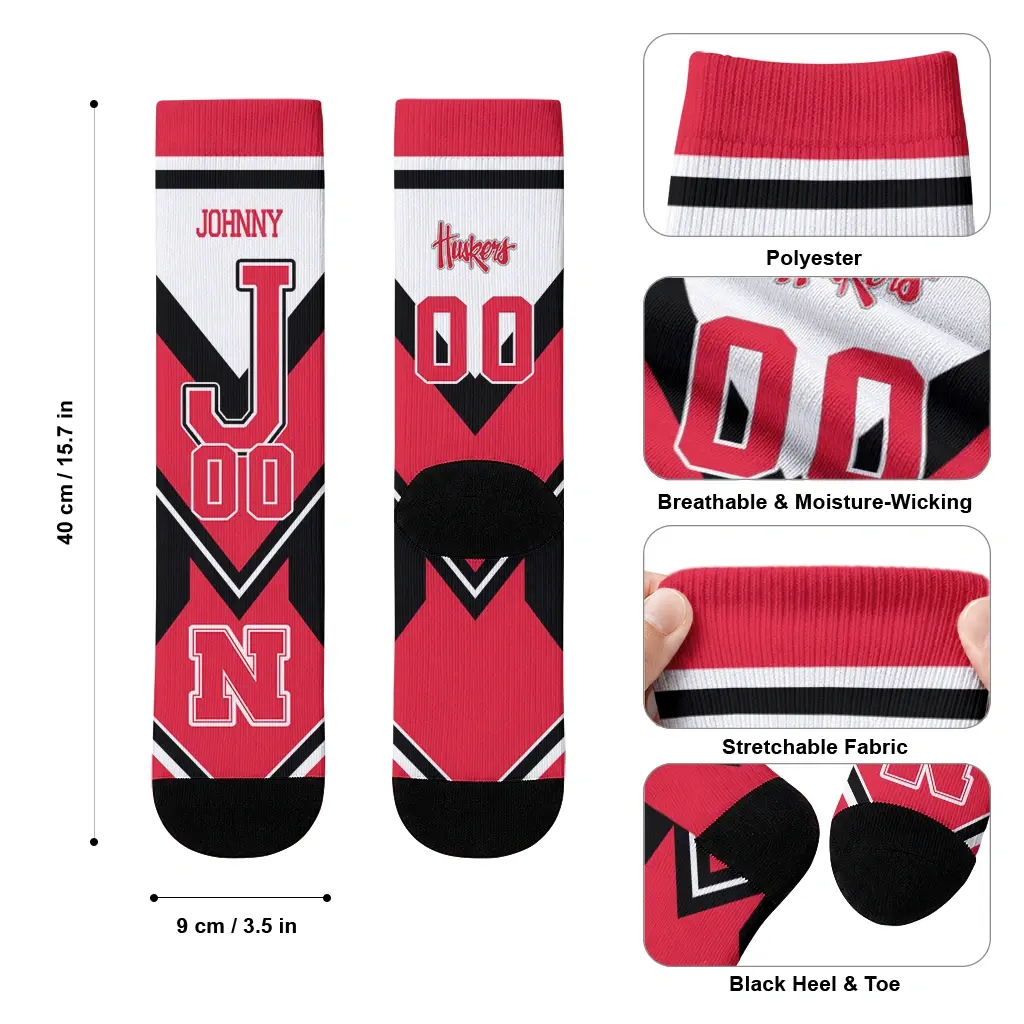Nebraska Cornhuskers Socks Customized Arrow Blocks Red High Quality Nebraska Cornhuskers Socks Customized Arrow Blocks Red High Quality