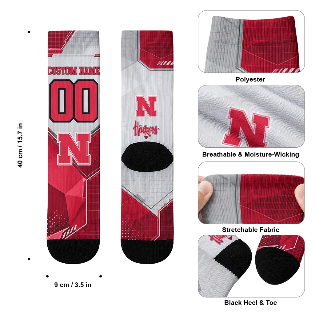 Nebraska Cornhuskers Socks Customized Geometric Tech Red High Quality Nebraska Cornhuskers Socks Customized Geometric Tech Red High Quality