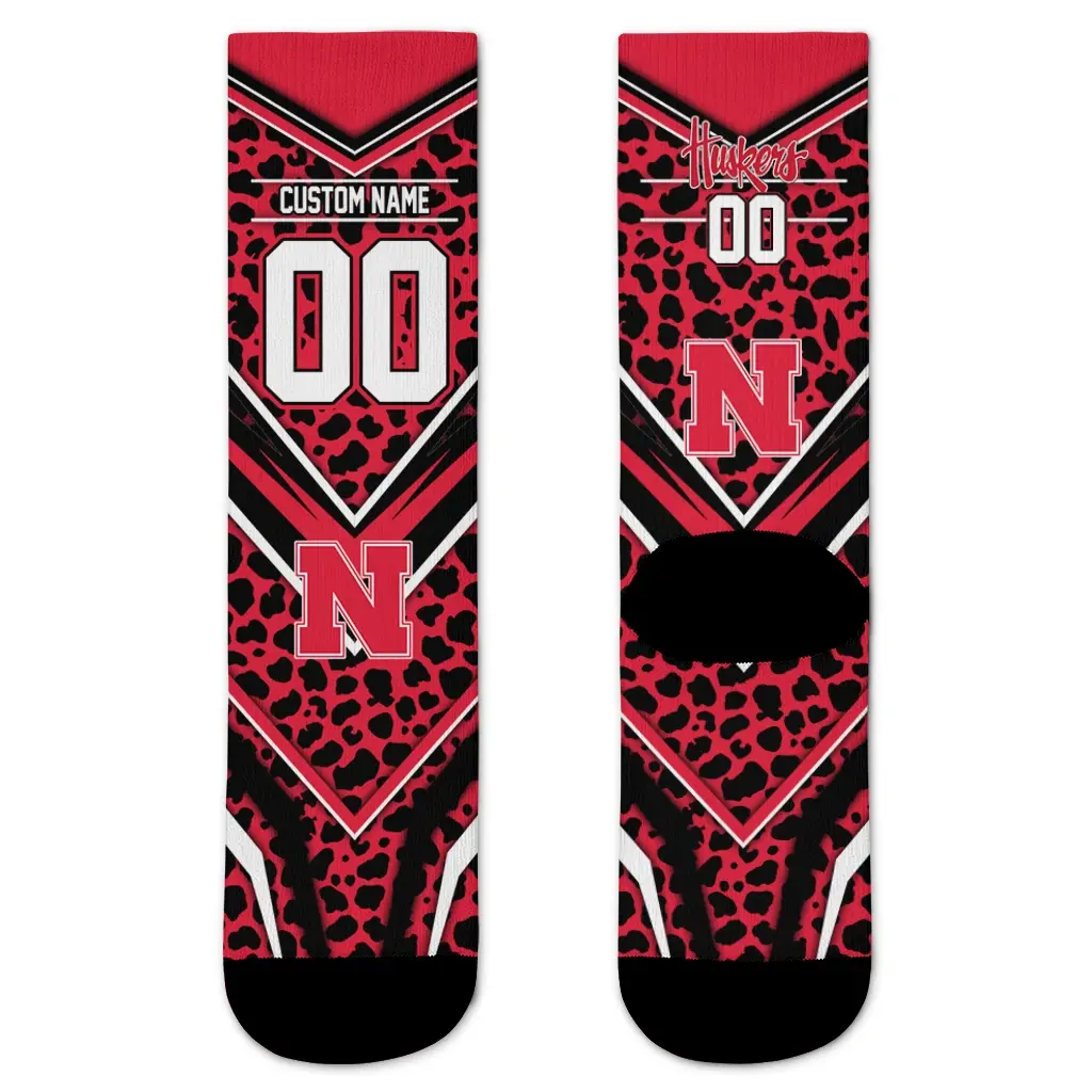 Nebraska Cornhuskers Socks Customized Leopard Print Red Black Best Selling Nebraska Cornhuskers Socks Customized Leopard Print Red Black Best Selling