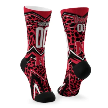 Nebraska Cornhuskers Socks Customized Leopard Print Red Black Fashion Forward
