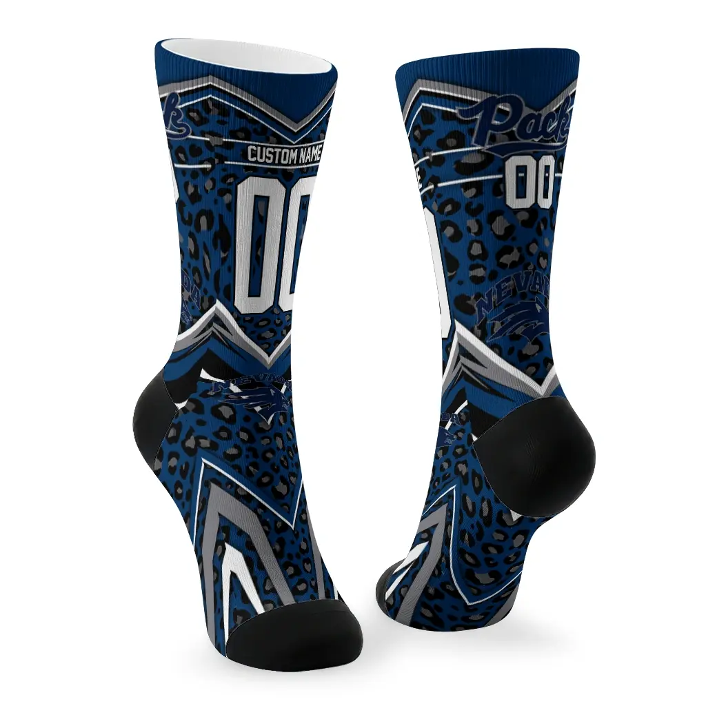 Nevada Wolf Pack Socks Customized Leopard Print Blue Black Fashion Forward Nevada Wolf Pack Socks Customized Leopard Print Blue Black Fashion Forward