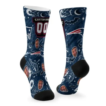 New England Patriots Socks Customized Scattered Icons Blue Fashion Forward