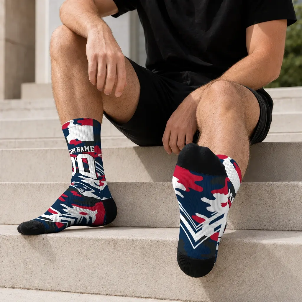 New England Patriots Socks Customized Woodland Camo Blue Latest Model New England Patriots Socks Customized Woodland Camo Blue Latest Model