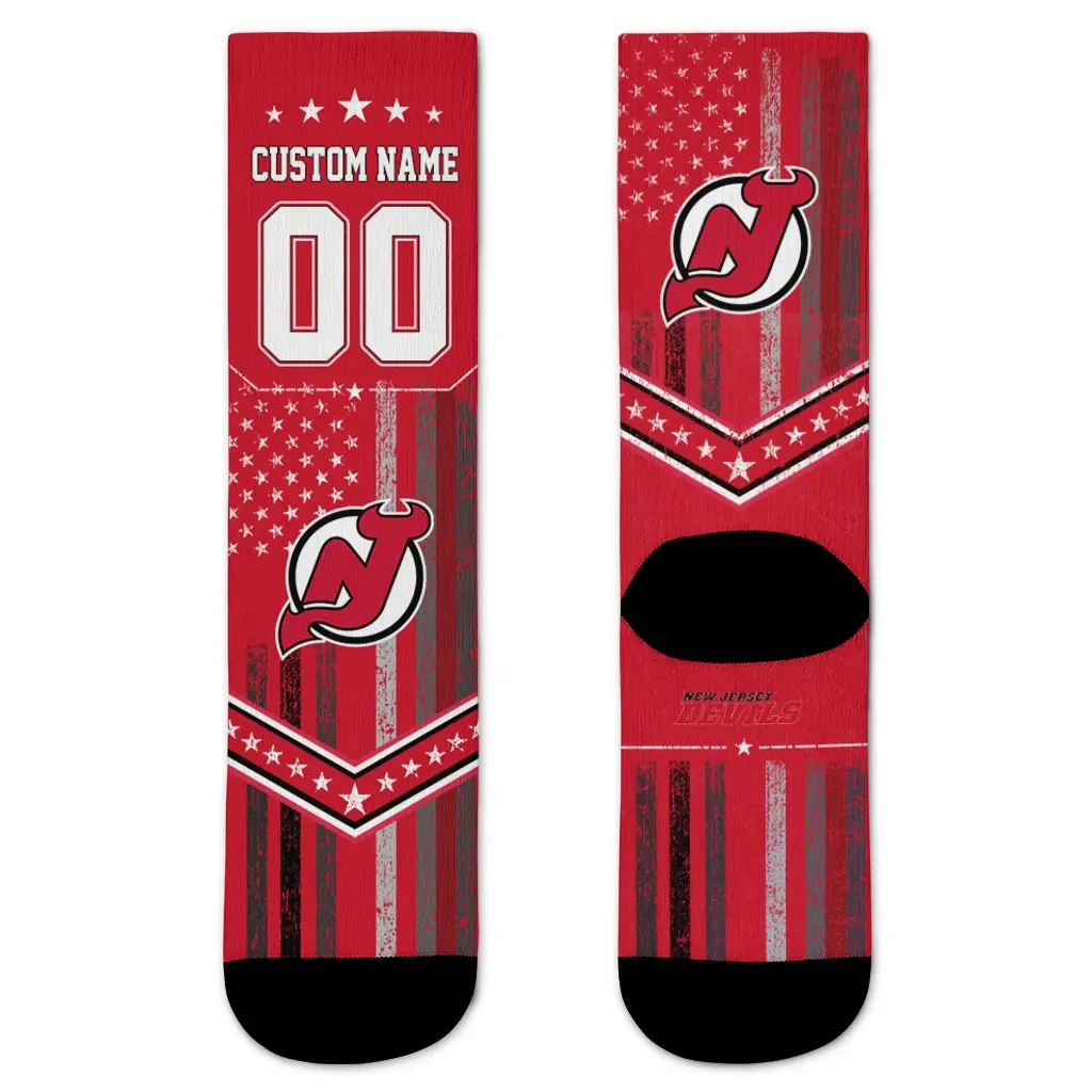 New Jersey Devils Socks Custom Star Stripes Red White Best Selling New Jersey Devils Socks Custom Star Stripes Red White Best Selling