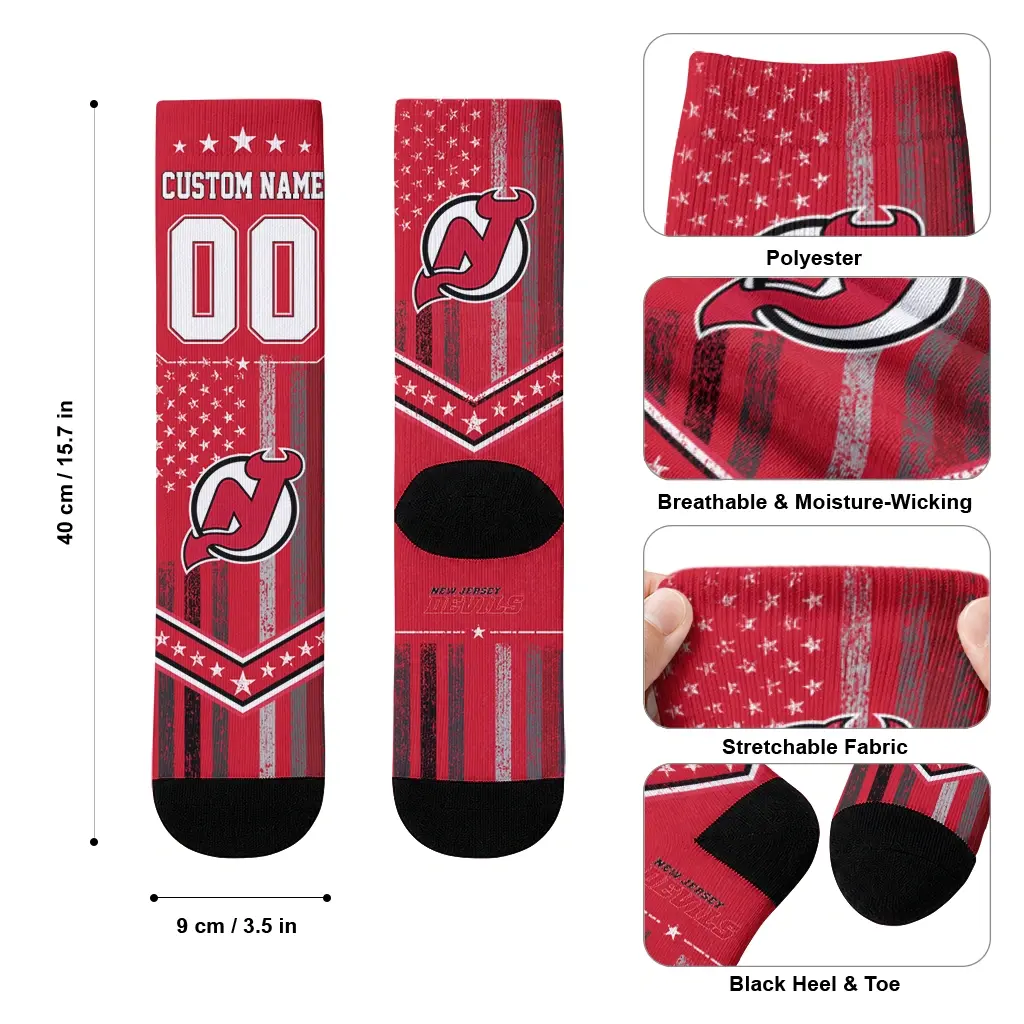 New Jersey Devils Socks Custom Star Stripes Red White High Quality New Jersey Devils Socks Custom Star Stripes Red White High Quality