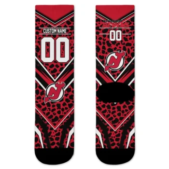 New Jersey Devils Socks Customized Leopard Print Red Black Best Selling