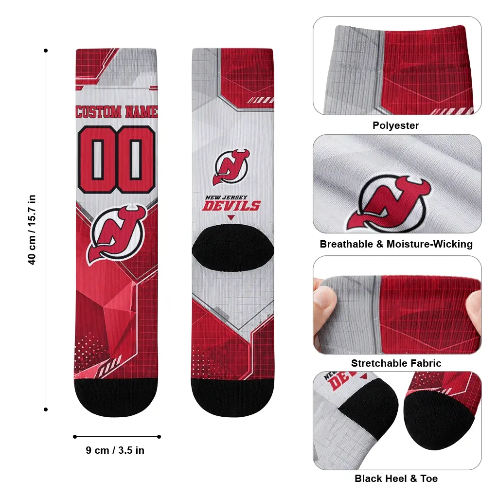 New Jersey Devils Socks Personalized Geometric Tech Red High Quality New Jersey Devils Socks Personalized Geometric Tech Red High Quality
