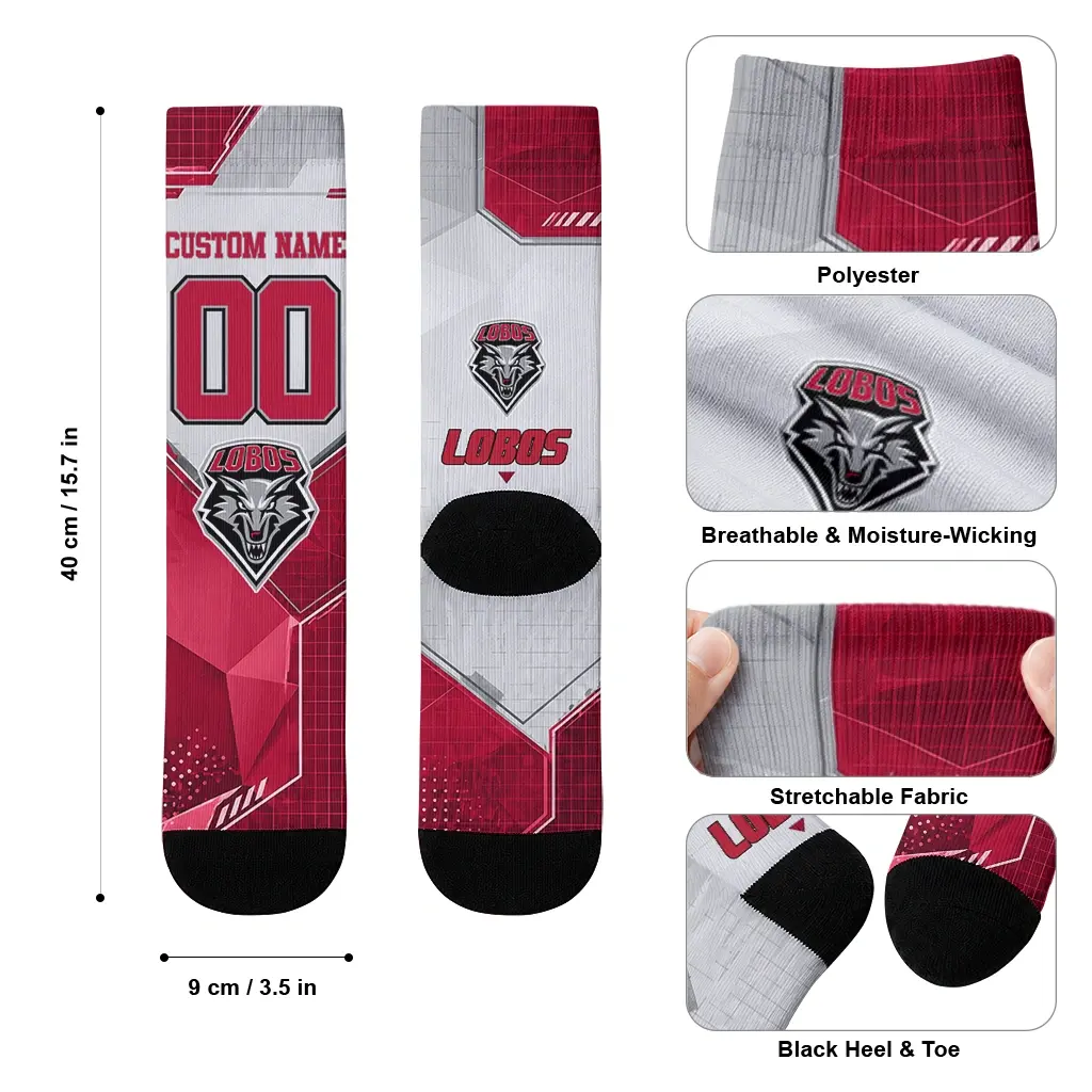 New Mexico Lobos Socks Custom Geometric Tech Red High Quality New Mexico Lobos Socks Custom Geometric Tech Red High Quality