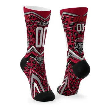 New Mexico Lobos Socks Custom Leopard Print Red Black Fashion Forward