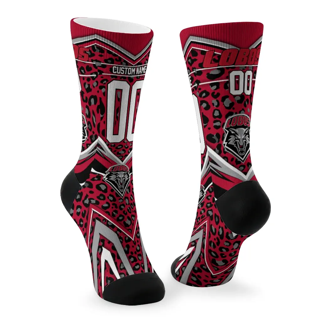New Mexico Lobos Socks Custom Leopard Print Red Black Fashion Forward New Mexico Lobos Socks Custom Leopard Print Red Black Fashion Forward