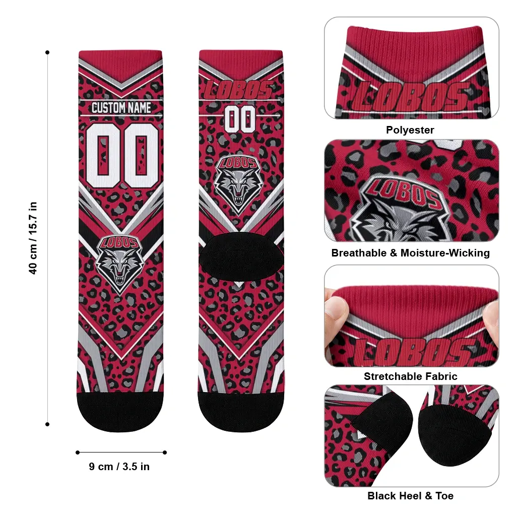 New Mexico Lobos Socks Custom Leopard Print Red Black High Quality New Mexico Lobos Socks Custom Leopard Print Red Black High Quality