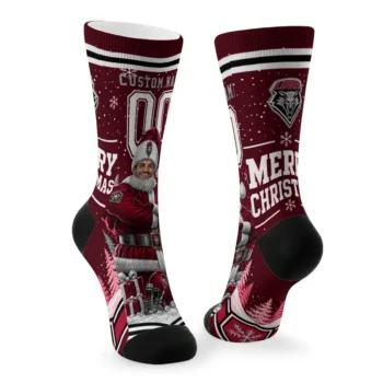 New Mexico Lobos Socks Custom Snowy Scene Red White Fashion Forward