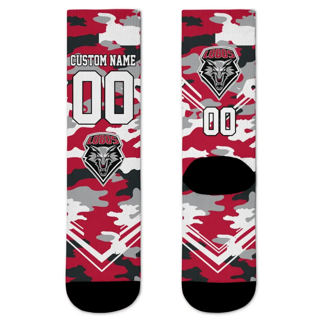 New Mexico Lobos Socks Custom Woodland Camo Red Best Selling New Mexico Lobos Socks Custom Woodland Camo Red Best Selling