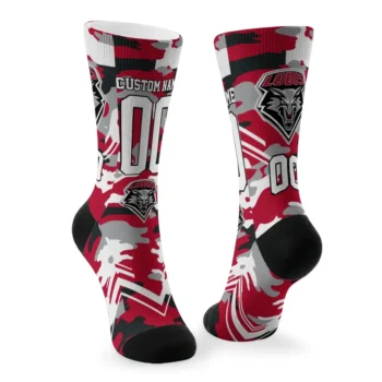 New Mexico Lobos Socks Custom Woodland Camo Red Fashion Forward