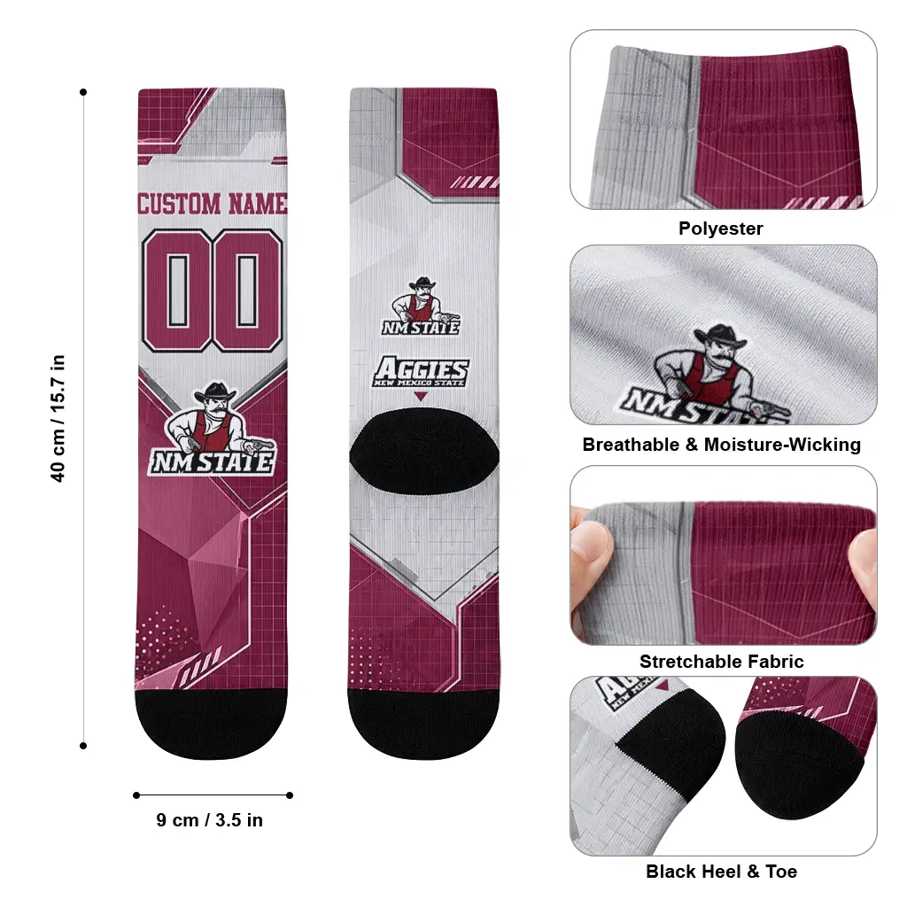 New Mexico State Aggies Socks Custom Geometric Tech Crimson High Quality New Mexico State Aggies Socks Custom Geometric Tech Crimson High Quality