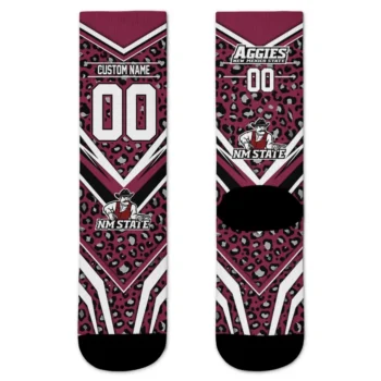 New Mexico State Aggies Socks Custom Leopard Print Crimson Black Best Selling