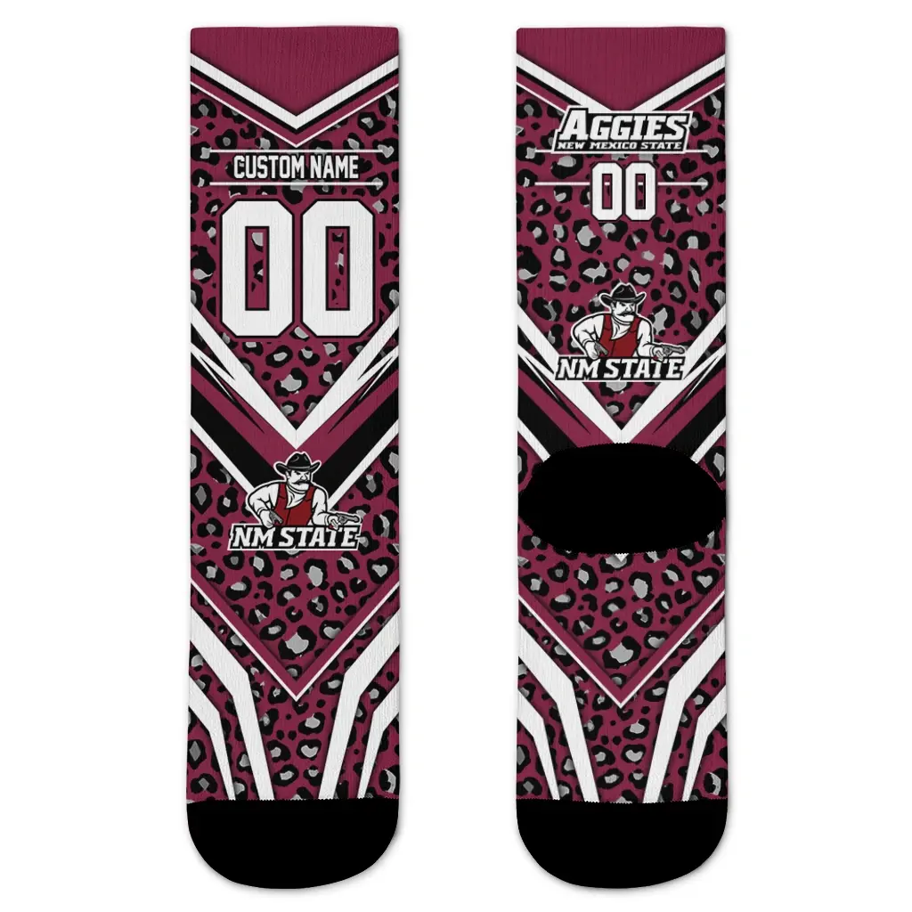 New Mexico State Aggies Socks Custom Leopard Print Crimson Black Best Selling New Mexico State Aggies Socks Custom Leopard Print Crimson Black Best Selling