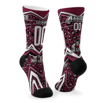 New Mexico State Aggies Socks Custom Leopard Print Crimson Black Fashion Forward