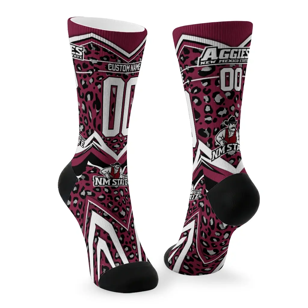 New Mexico State Aggies Socks Custom Leopard Print Crimson Black Fashion Forward New Mexico State Aggies Socks Custom Leopard Print Crimson Black Fashion Forward