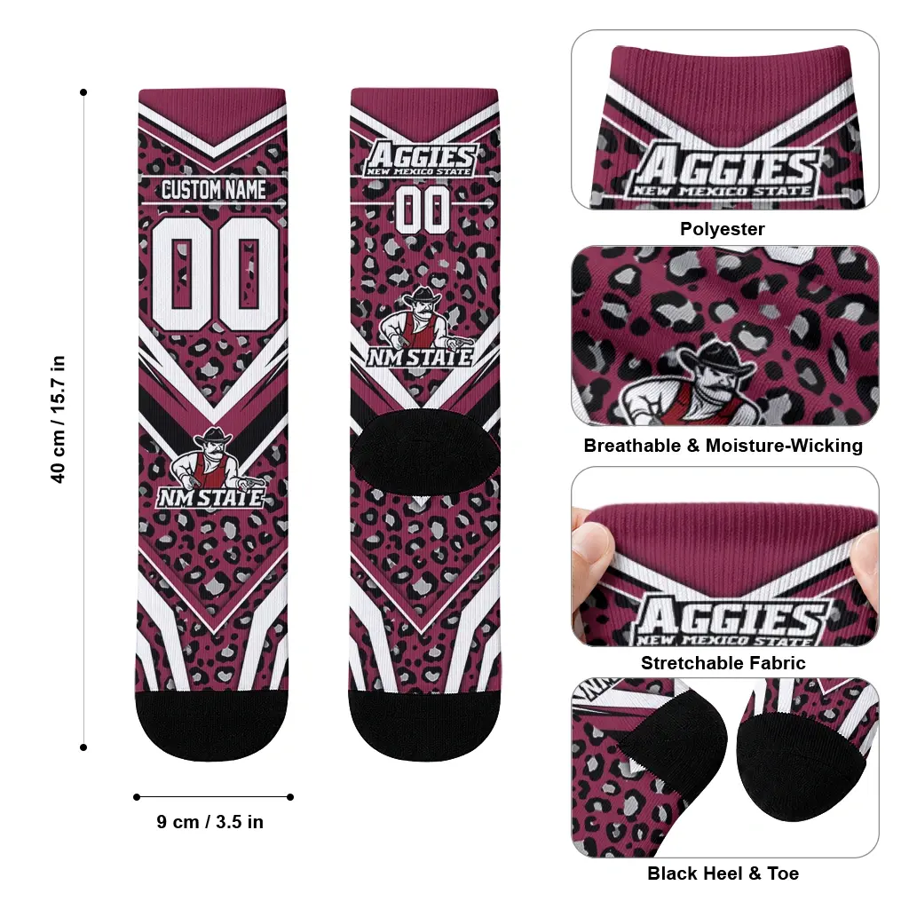 New Mexico State Aggies Socks Custom Leopard Print Crimson Black High Quality New Mexico State Aggies Socks Custom Leopard Print Crimson Black High Quality