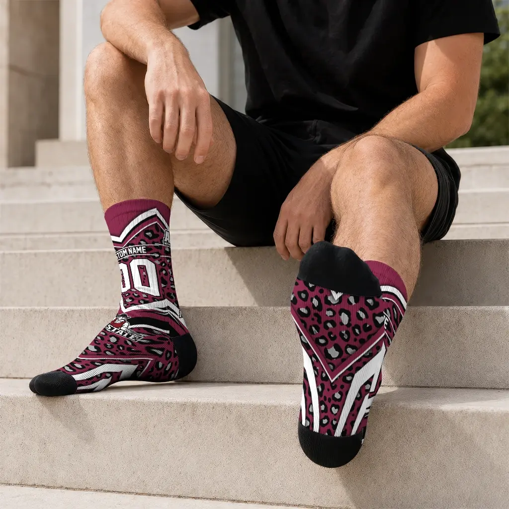 New Mexico State Aggies Socks Custom Leopard Print Crimson Black Latest Model New Mexico State Aggies Socks Custom Leopard Print Crimson Black Latest Model