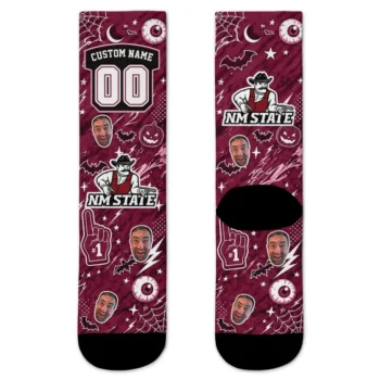 New Mexico State Aggies Socks Custom Scattered Icons Crimson Best Selling