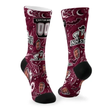 New Mexico State Aggies Socks Custom Scattered Icons Crimson Fashion Forward