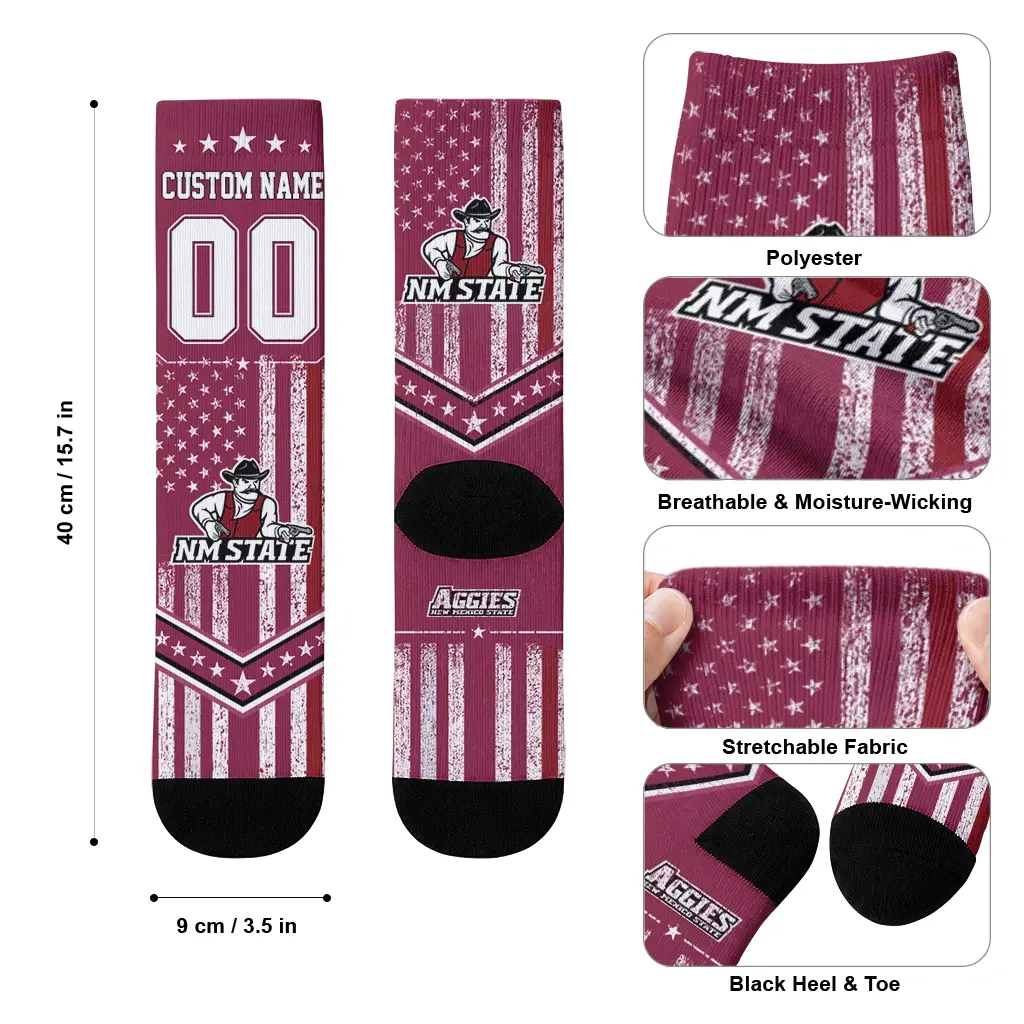 New Mexico State Aggies Socks Custom Star Stripes Crimson White High Quality New Mexico State Aggies Socks Custom Star Stripes Crimson White High Quality