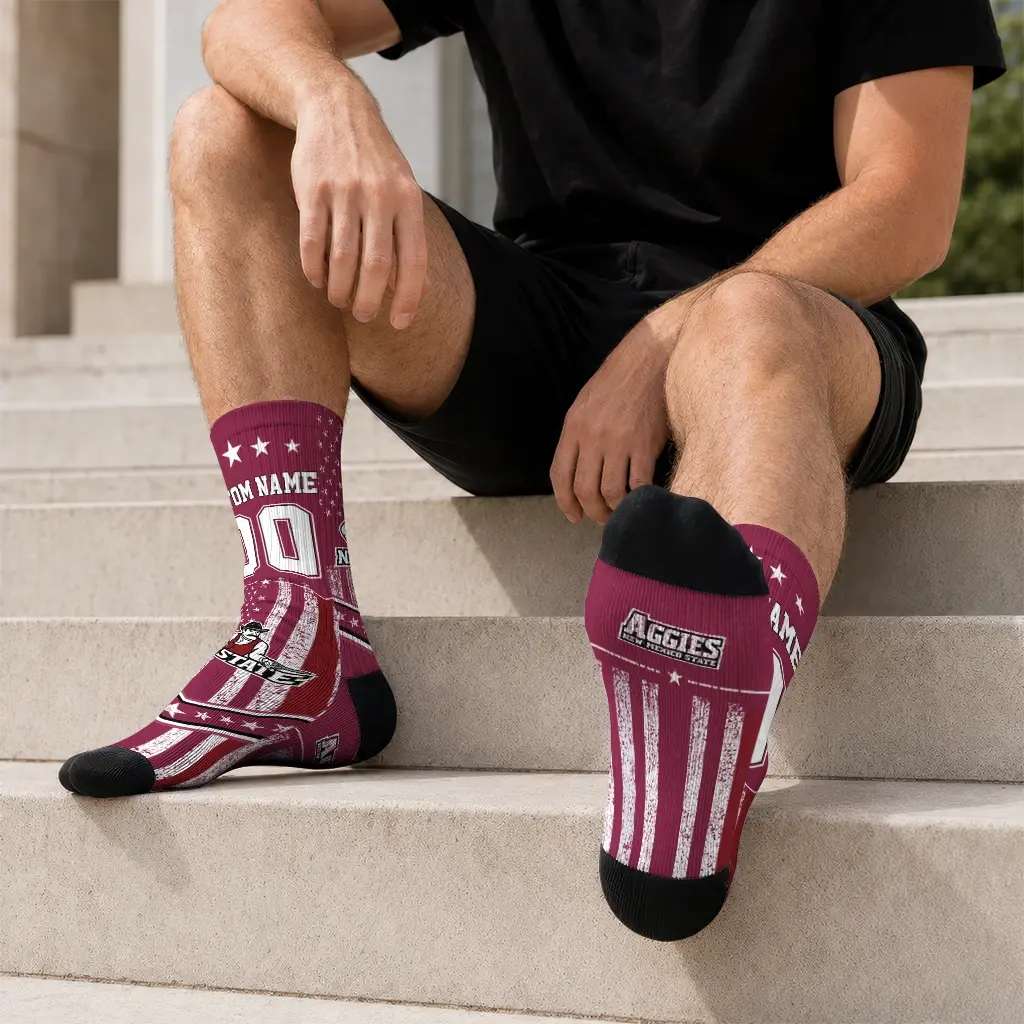 New Mexico State Aggies Socks Custom Star Stripes Crimson White Latest Model New Mexico State Aggies Socks Custom Star Stripes Crimson White Latest Model