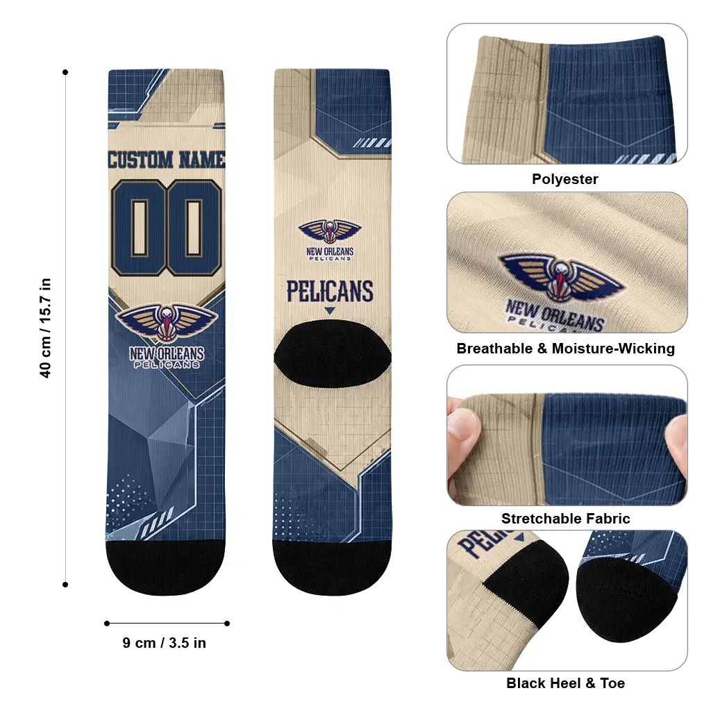 New Orleans Pelicans Socks Custom Geometric Tech Navy High Quality New Orleans Pelicans Socks Custom Geometric Tech Navy High Quality