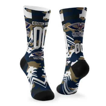 New Orleans Pelicans Socks Custom Woodland Camo Navy Fashion Forward