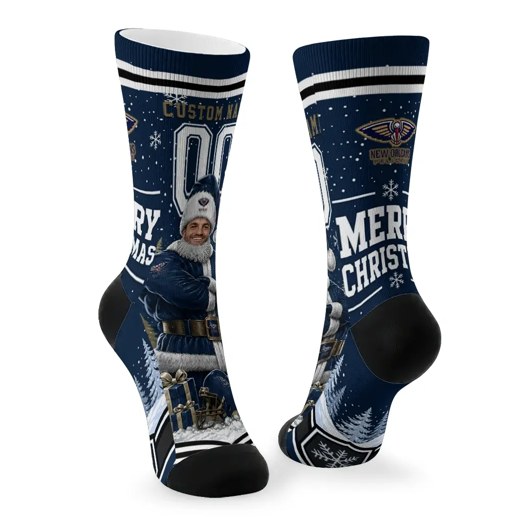 New Orleans Pelicans Socks Customized Snowy Scene Navy White Fashion Forward New Orleans Pelicans Socks Customized Snowy Scene Navy White Fashion Forward