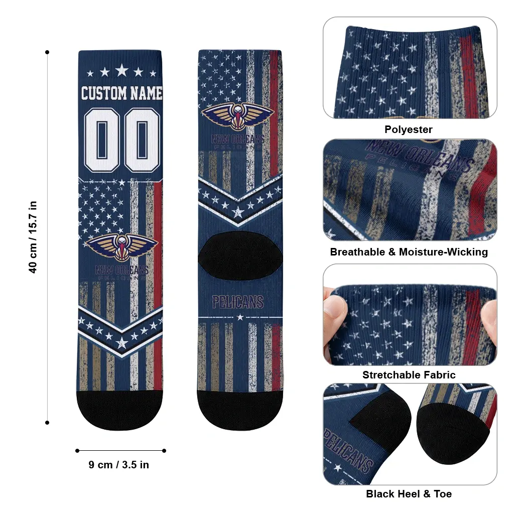 New Orleans Pelicans Socks Customized Star Stripes Navy White High Quality New Orleans Pelicans Socks Customized Star Stripes Navy White High Quality