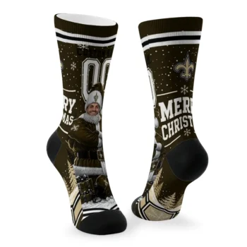 New Orleans Saints Socks Custom Snowy Scene Gold White Fashion Forward
