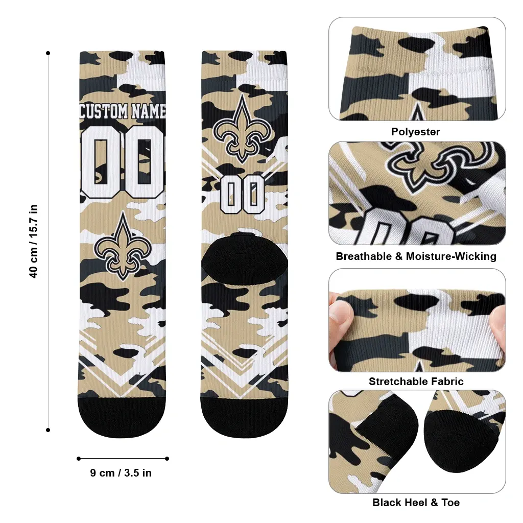 New Orleans Saints Socks Personalized Woodland Camo Gold High Quality New Orleans Saints Socks Personalized Woodland Camo Gold High Quality