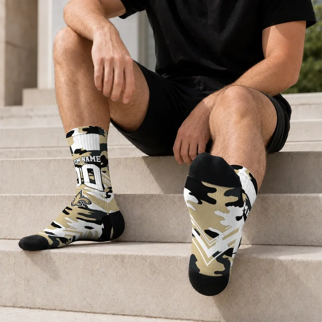 New Orleans Saints Socks Personalized Woodland Camo Gold Latest Model New Orleans Saints Socks Personalized Woodland Camo Gold Latest Model