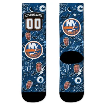 New York Islanders Socks Custom Scattered Icons Blue Best Selling