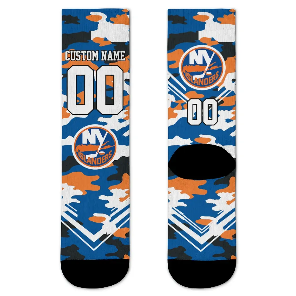 New York Islanders Socks Custom Woodland Camo Blue Best Selling New York Islanders Socks Custom Woodland Camo Blue Best Selling