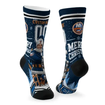New York Islanders Socks Customized Snowy Scene Blue White Fashion Forward