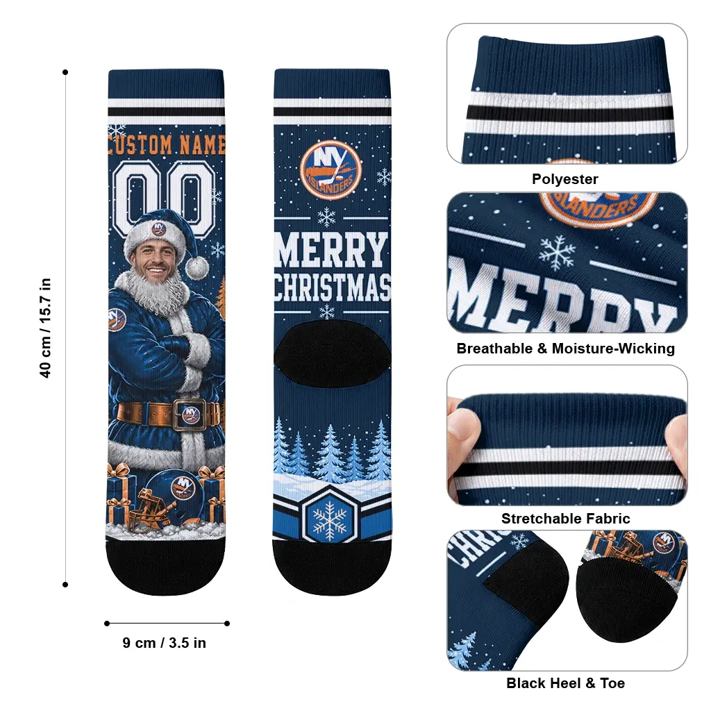 New York Islanders Socks Customized Snowy Scene Blue White High Quality New York Islanders Socks Customized Snowy Scene Blue White High Quality