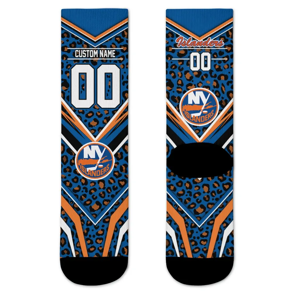 New York Islanders Socks Personalized Leopard Print Blue Black Best Selling New York Islanders Socks Personalized Leopard Print Blue Black Best Selling