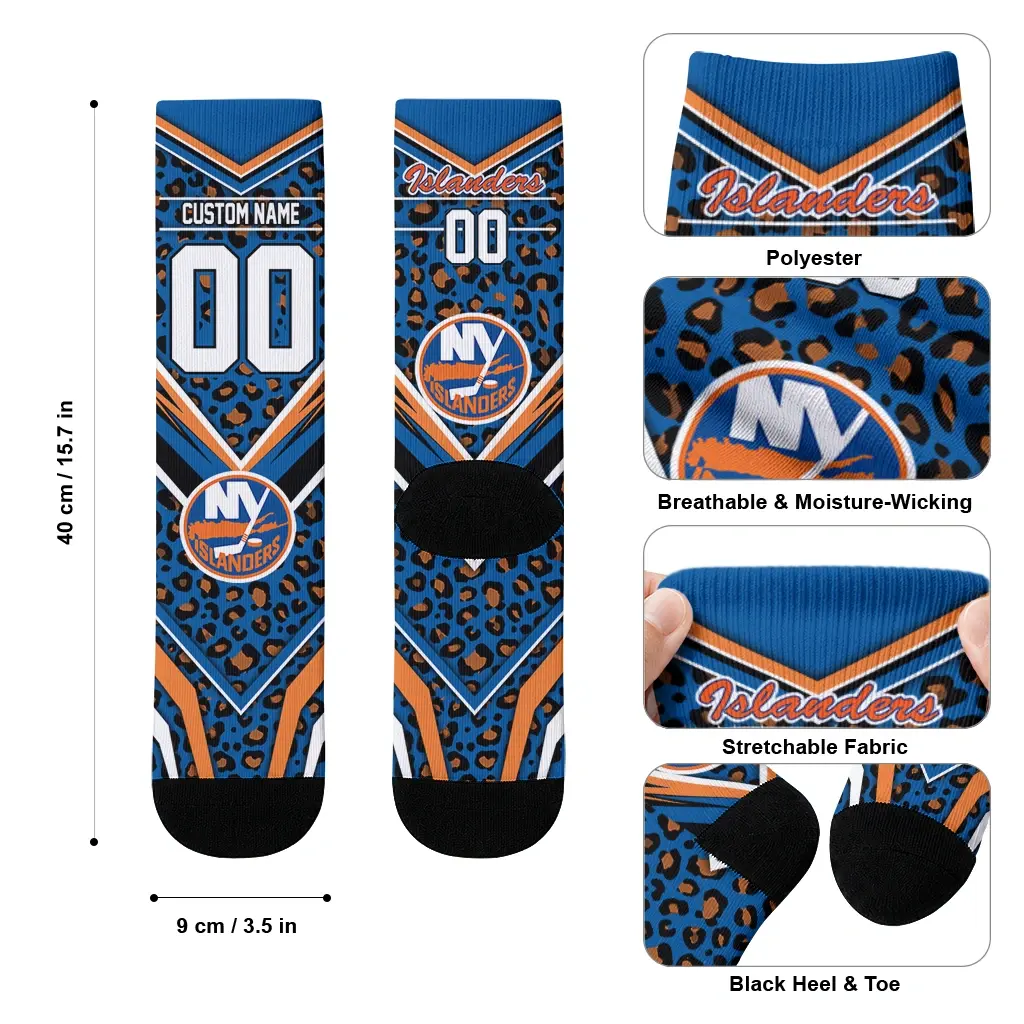 New York Islanders Socks Personalized Leopard Print Blue Black High Quality New York Islanders Socks Personalized Leopard Print Blue Black High Quality